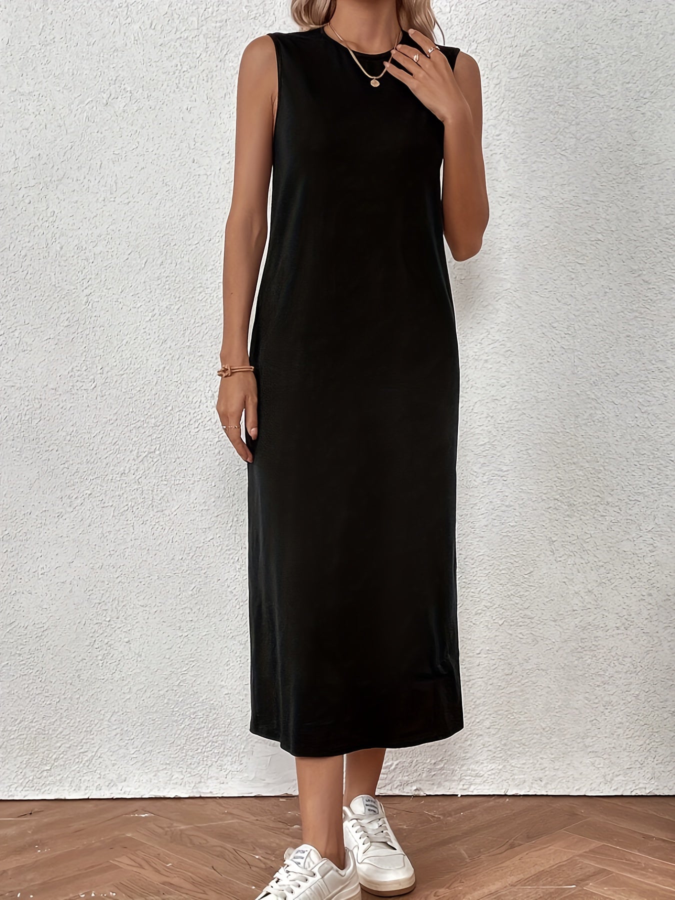 Svart Ärmös Tunikaklänning