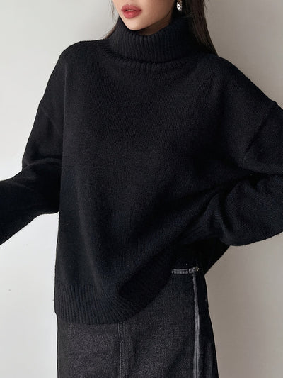 Elegant Stickad Tröja med Hög Krage