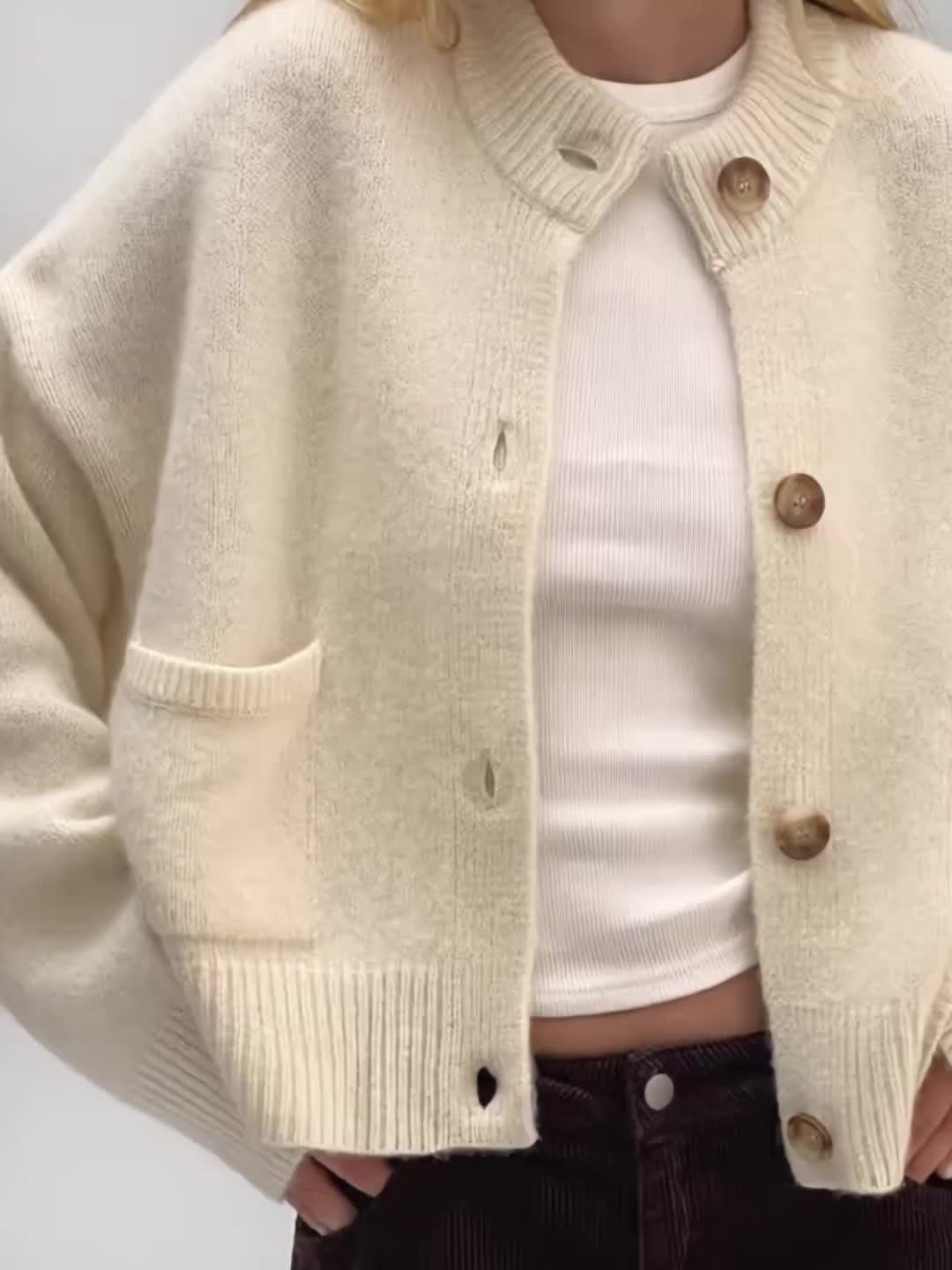 Cardigan med Rund Hals