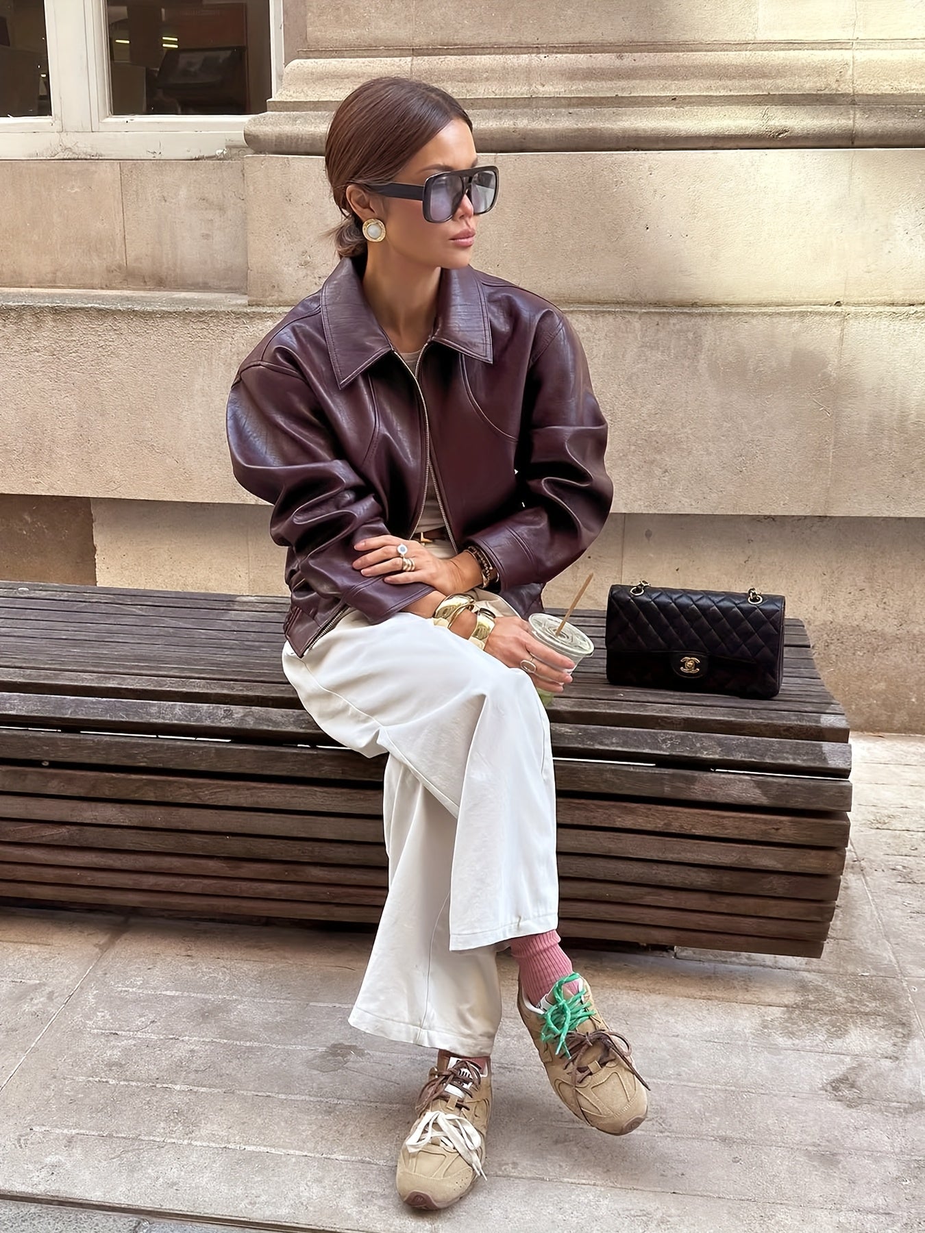 Brun Leather Look Jacka