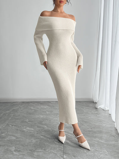 Offshoulder Stickad Klänning